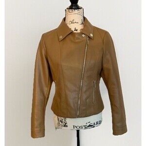 Bebe Vegan Leather Moto Jacket Brown Size M Missing 1 Button